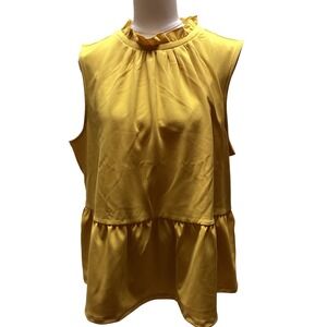 Ann Taylor Mustard Yellow Ruffle High Neck Peplum Sleeveless Blouse XL NWT